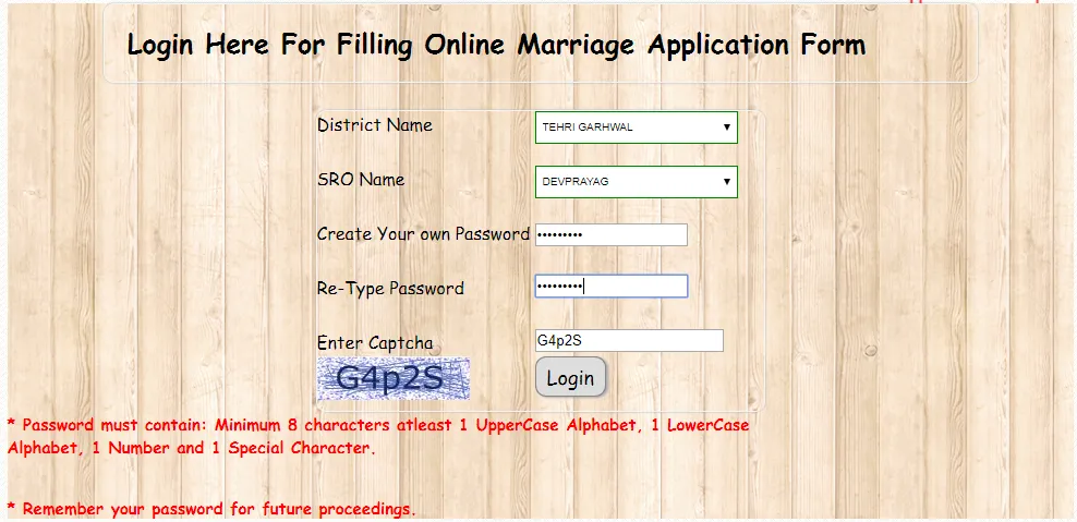 Online marriage application form Uttarakhand