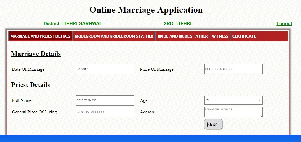 Online marriage registration Uttarakhand
