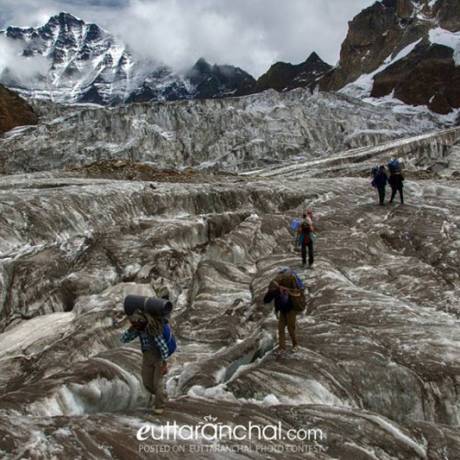 The crevasse riddle of Khatling glacier after crossing Audens Col. it is also a part of Mayali Pass 