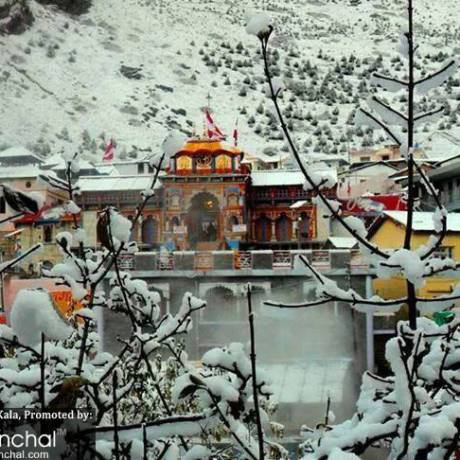 Badrinath temple after snowfall