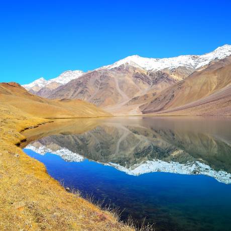 Reflection of Himalayas in Chandratal Lake