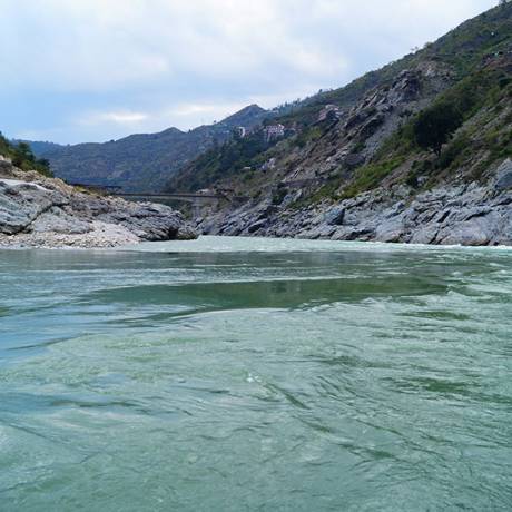Confluence of Bhagirathi and Alaknanda river.. and formation of Holy River Ganga at Devprayag Uttarakhand.