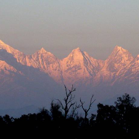 Five peaks of majestic Panchchuli massif are blazed during spectacular and mind-blowing sunset as captured from Munsiyari of Kumaon