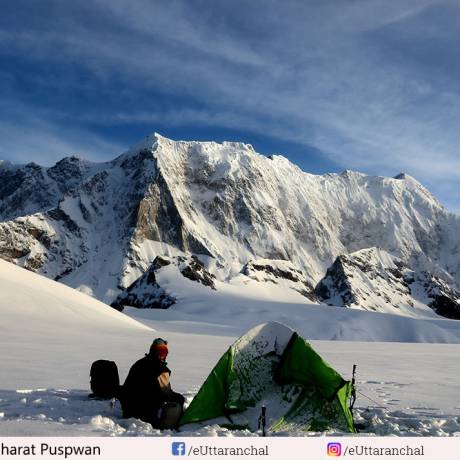 Camping with Chaukhamba Peaks at the Background
