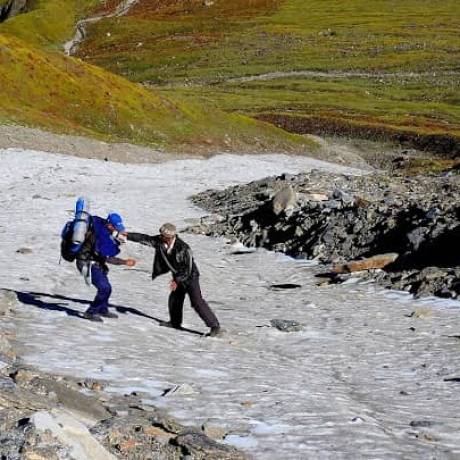 Crossing the Glacier during Ronti Saddle Trek