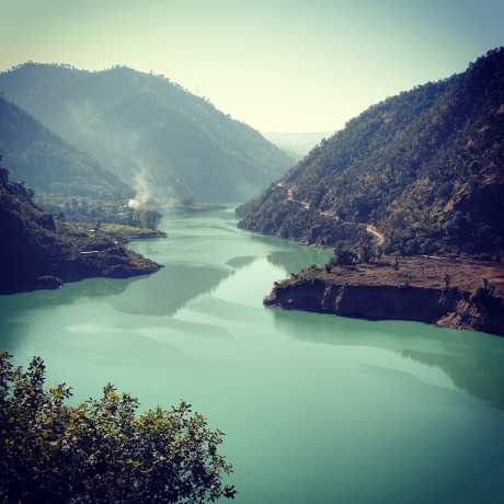 View of Alaknanda river/Srinagar hydro electric project, near dhari devi Srinagar.